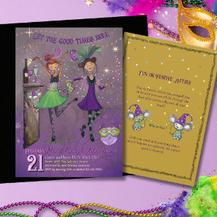 Invitation Filles de danse élégante de Mardi Gras fête violet