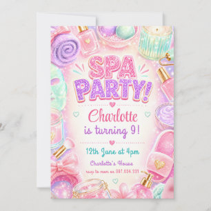 Invitation Filles de fête de spa Anniversaire 8 ans paillette