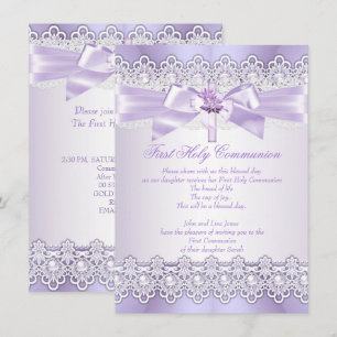 Invitation Filles de première communion solennelle lilas lava