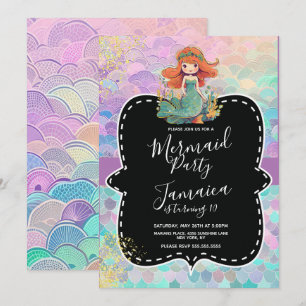 Invitation Filles de sirène fête d'anniversaire violet noir