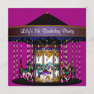 Invitation Filles des chevaux à carrousel Fête d'anniversaire