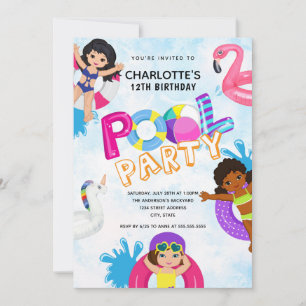Invitation Filles d'été 12e anniversaire de la fête de la pis