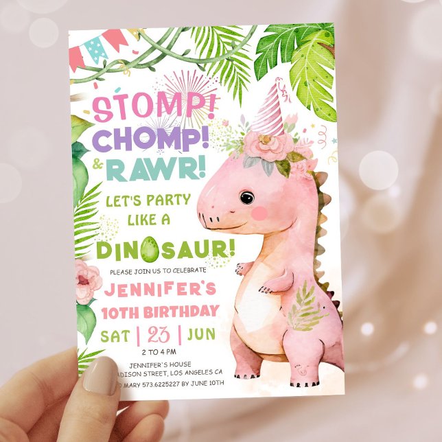 Invitation Filles Dinosaur 10e anniversaire fête mignonne Pin (#DinosaurBirthdayInvitation #DinosaurBirthdayInvite #GirlDinosaurBirthdayInvitation
)