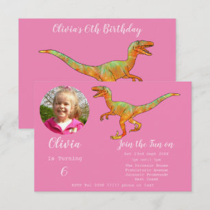 Invitation Filles Dinosaur Anniversaire Velociraptor Party ro