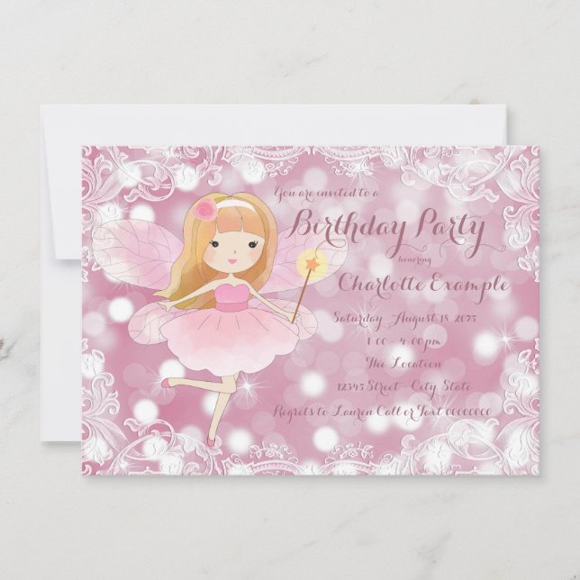 Invitation Filles Fairy Princess Fête d'anniversaire (Devant)