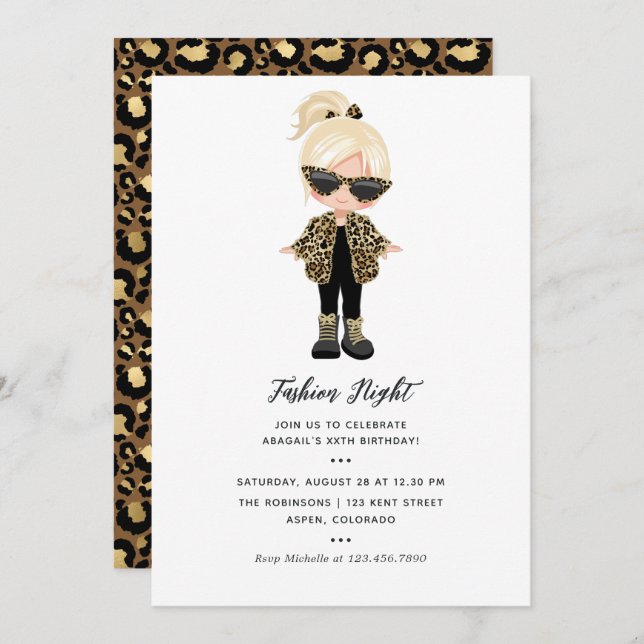Invitation Filles Fashion Night Party (Devant / Derrière)