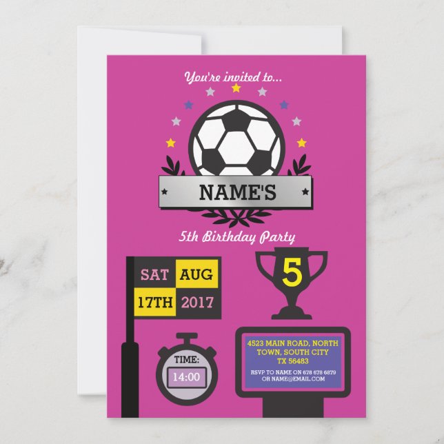 Invitation Filles Fête de Football Anniversaire Sports Invita (Devant)