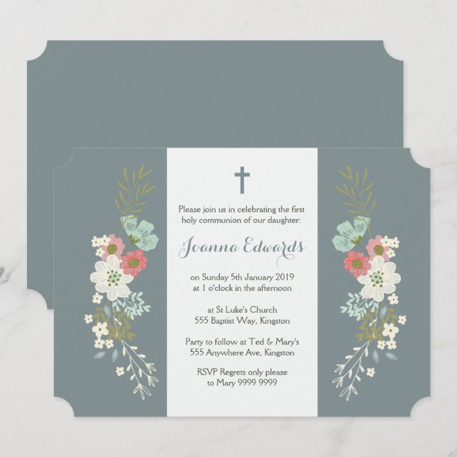Invitation Filles Fille Première Communion Baptême (Devant / Derrière)