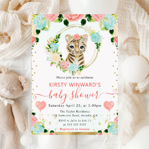 Invitation Filles Fleur Bébé Tigre Baby Shower