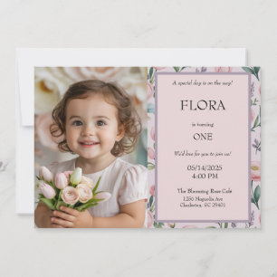 Invitation Filles Floral Photo Anniversaire Miss Onederful