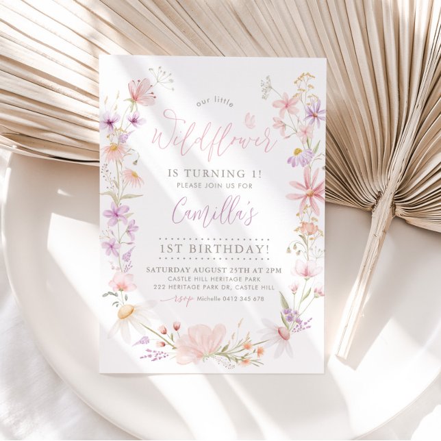 Invitation Filles Florales fleurs sauvages 1er anniversaire (Créateur téléchargé)