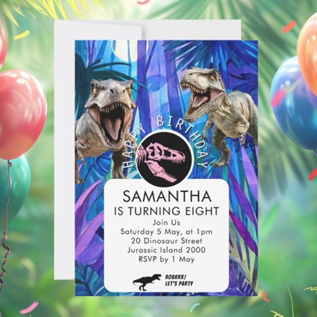 Invitation Filles FORMIDABLES Fête d'anniversaire dinosaures (Invite guests to an epic dino-themed celebration with our ROAR-some Girls Dinosaur Invitation)