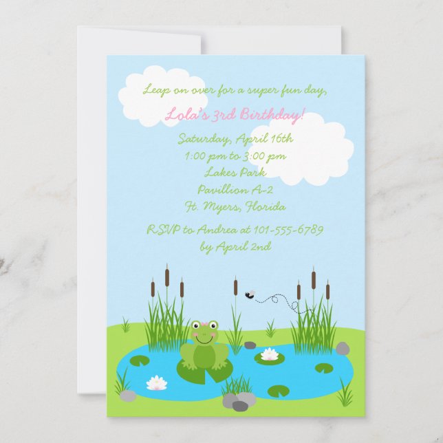 Invitation Filles Froggie Pond 5x7 (Devant)
