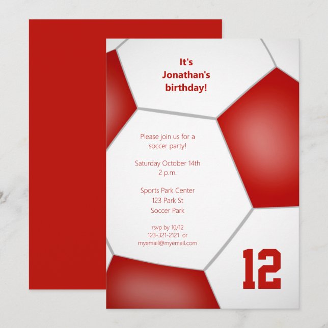 Invitation Filles garçons soccer fête sportive d'anniversaire (Devant / Derrière)