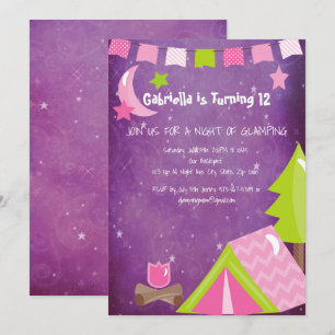 Invitation Filles Glamping/camper fête d'anniversaire