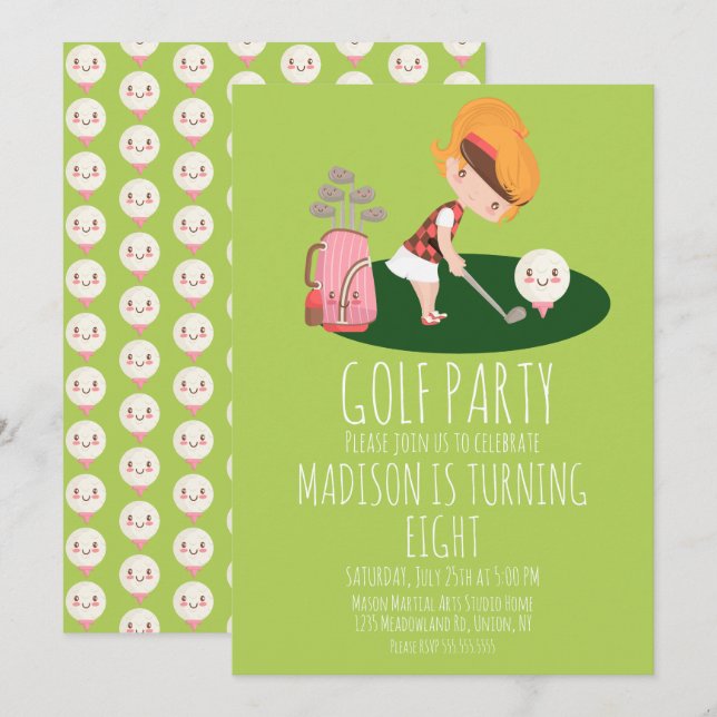 Invitation Filles Golf Cute Anniversaire (Devant / Derrière)