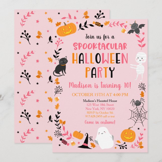Invitation Filles Halloween Spooktacular Anniversaire (Devant / Derrière)