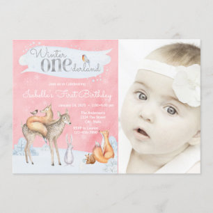 Invitation Filles hiver ONEderland forêt photo anniversaire