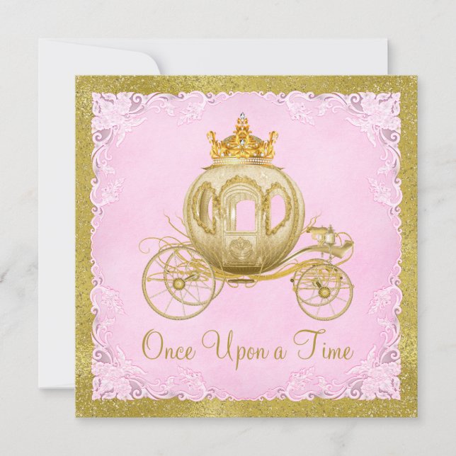 Invitation Filles Il était une fois Princesse Carriage Annive (Devant)