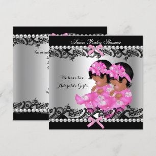 Invitation Filles jumelles afro-américaines Baby Shower Rose 