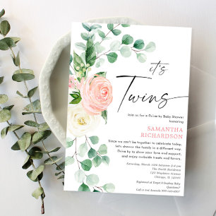 Invitation Filles jumelles baby shower en voiture pink greene