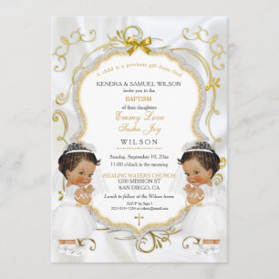 Invitation Filles jumelles Baptême Christening Gold Ethnic