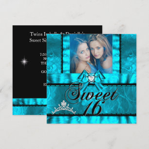 Invitation Filles Jumelles Bleu Turquoise Sweet Seize Sweet 1