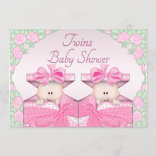 Invitation Filles jumelles dans le baby shower de roses de