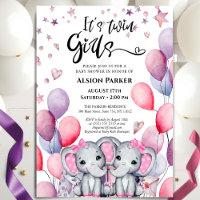 Filles Jumelles Éléphant Ballons Roses Fête de Nai