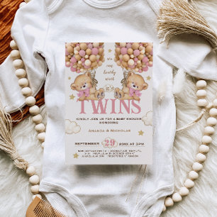 Invitation Filles jumelles ours attendent à peine la baby sho
