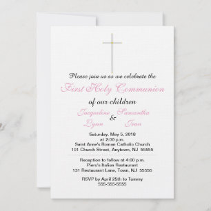 Invitation Filles jumelles rose clair Première communion sain