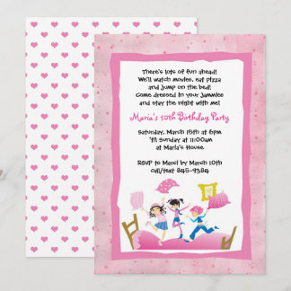 Invitation Filles Jumping sur le lit de couchage de la fête d