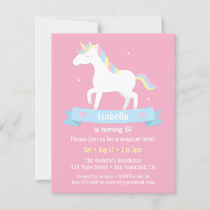 Invitation Filles Licorne Blanche Fête d'anniversaire Rose