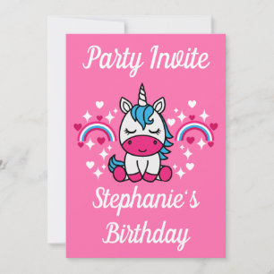 Invitation Filles Licorne Rose Fête