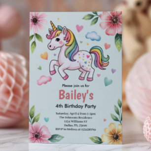 Invitation Filles Licorne Rose Mignon Anniversaire Enfants 4