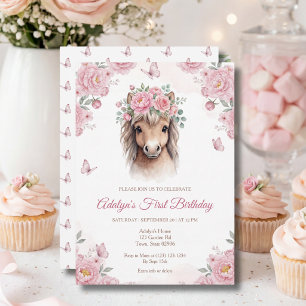 Invitation Filles Mignon Cheval Floral Rose Anniversaire