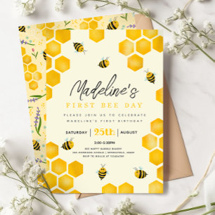 Invitation Filles Mignon Été Premier Jour D'abeille 1er Anniv