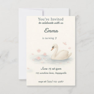 Invitation Fille's mignonne cygne princesse anniversaire Invi