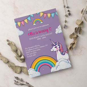 Invitation Filles mignonne pourpre Unicorn Enfants premier an