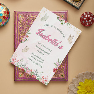 Invitation Filles mignonne rose pourpre Anniversaire de enfan