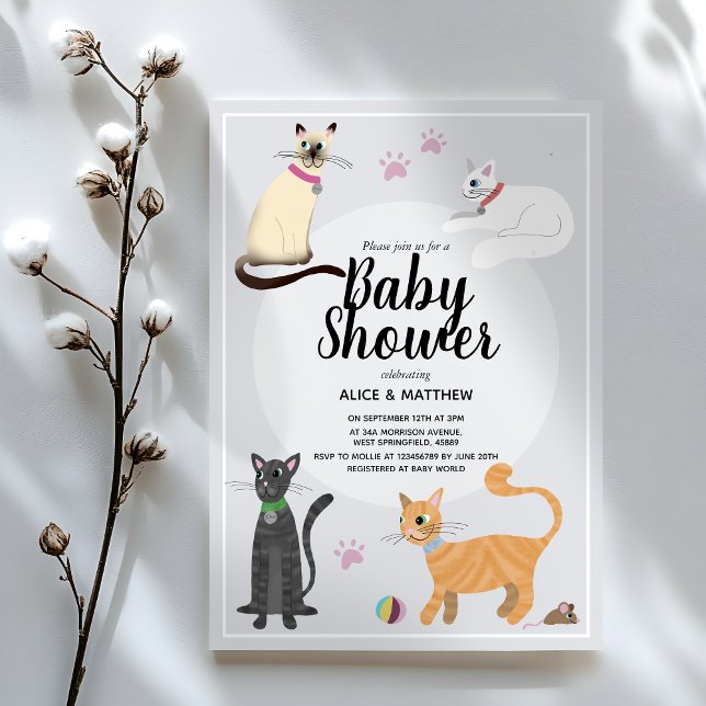 Invitation Filles mignonnes Baby shower de dessin de chat mod (Créateur téléchargé)