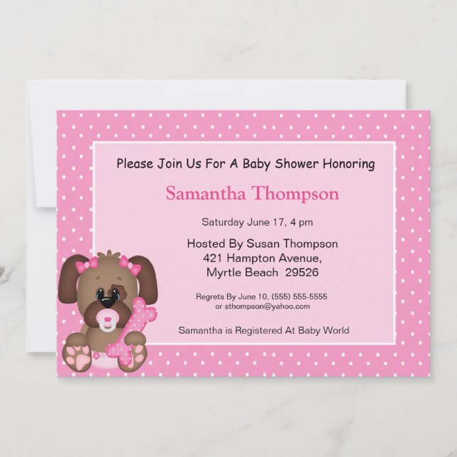 Invitation Filles mignonnes Chien Chien Chien Baby shower (Devant)