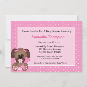 Invitation Filles mignonnes Chien Chien Chien Baby shower