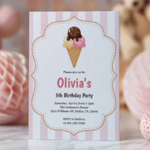 Invitation Filles mignonnes Crème glacée fête d'anniversaire