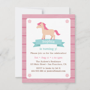 Invitation Filles mignonnes de chevaux Fête d'anniversaire ro