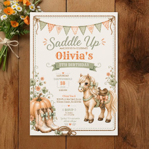 Invitation Filles Mignonnes Enfourchent un Cheval Citrouille 
