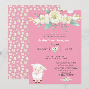 Invitation Filles mignonnes Lamb Floral Baby shower Invitatio