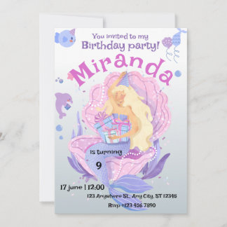 Invitation Filles mignonnes sous la mer Sirène 6e anniversair
