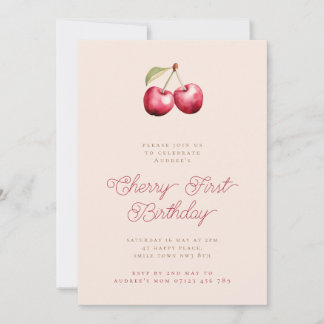 Invitation Filles minimalistes Cerise Première fête d'anniver