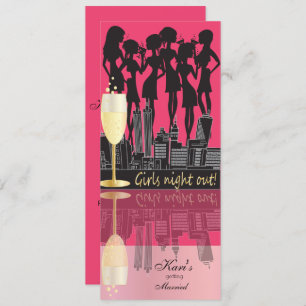 Invitation Filles Night Out, Bachelorette Party - Rose chaud
